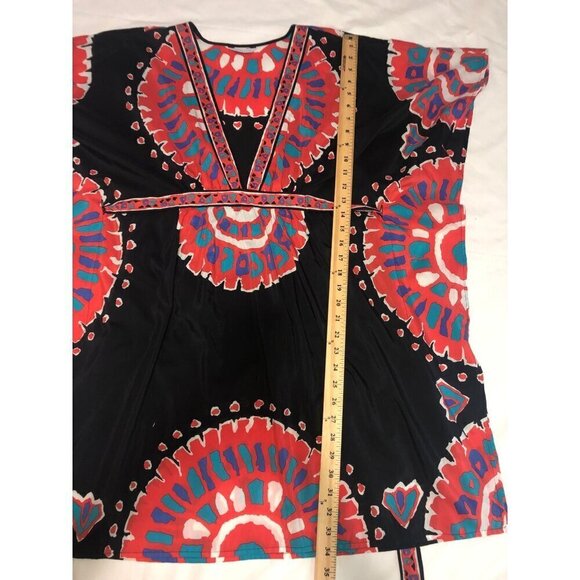 Trina Turk Yucateca Tunic Swim Cover Dress Size S Black Red Multi Short Caftan - Picture 9 of 12